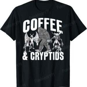 Coffee and Cryptids Bigfoot Mothman Chupacabra Wendigo Frog T-Shirt