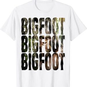 Bigfoot Text Background Cool Sasquatch In Forest Cryptid Fan T-Shirt